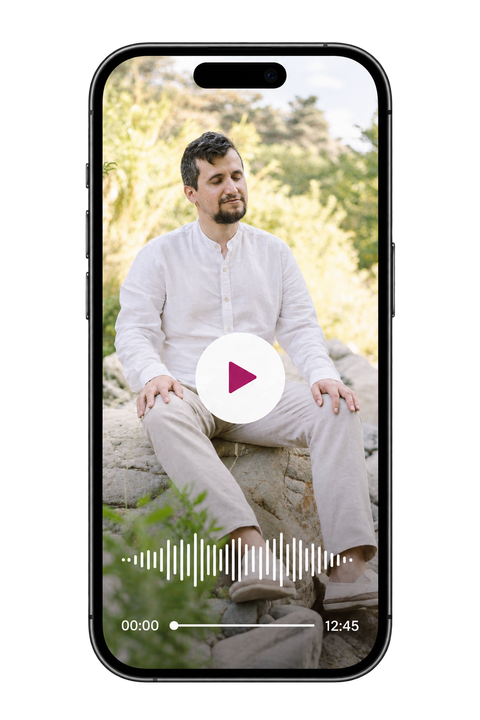 Meditación guiada De la confusión a la claridad, mostrada en un teléfono