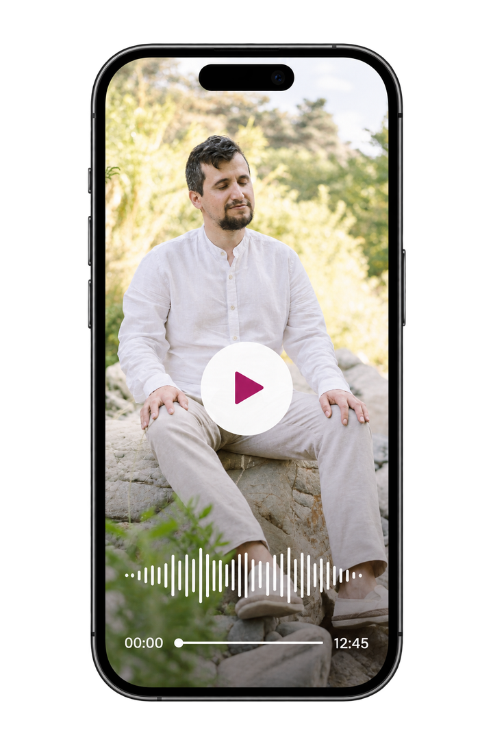 Meditación guiada De la confusión a la claridad, mostrada en un teléfono